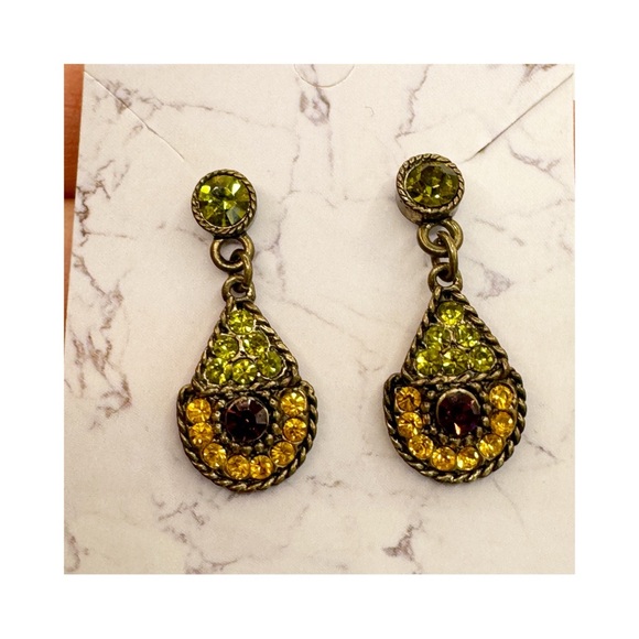 Victorian revival romantic drop dangle earring citrine peridot garnet glass - Picture 9 of 10